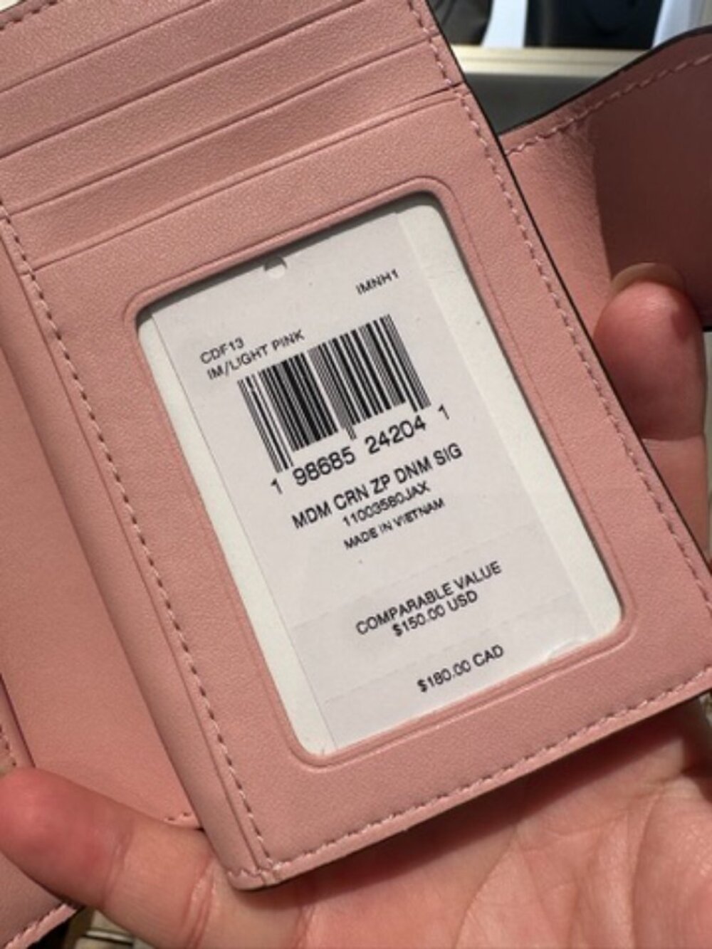 NWT Coach CDF13 Medium Corner Zip Wallet Signature Denim Light Pink/Gold Tone - Picture 9 of 11